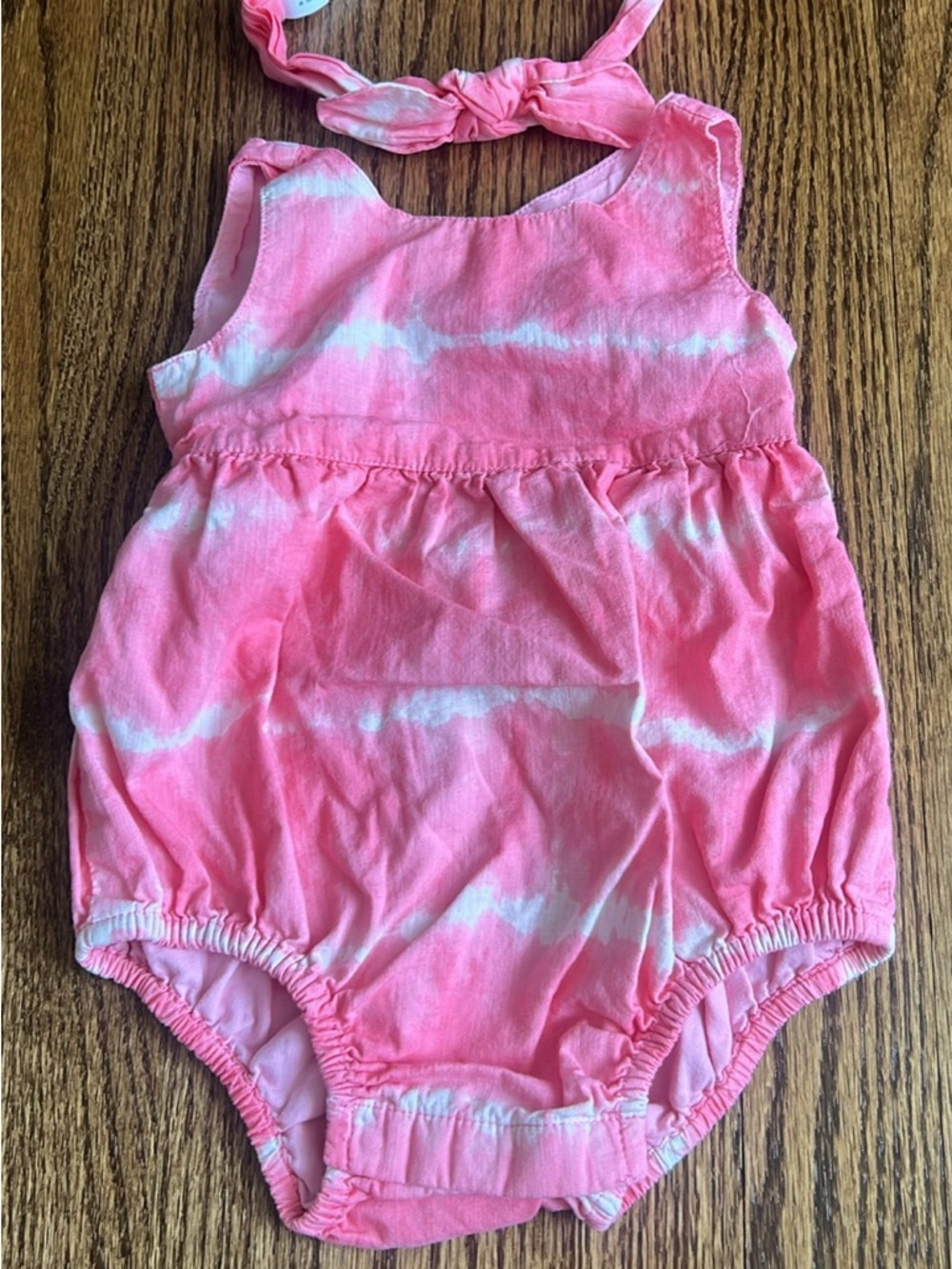 GAP Pink & White Tie-Dye Baby Romper Set w/ Matching Headband